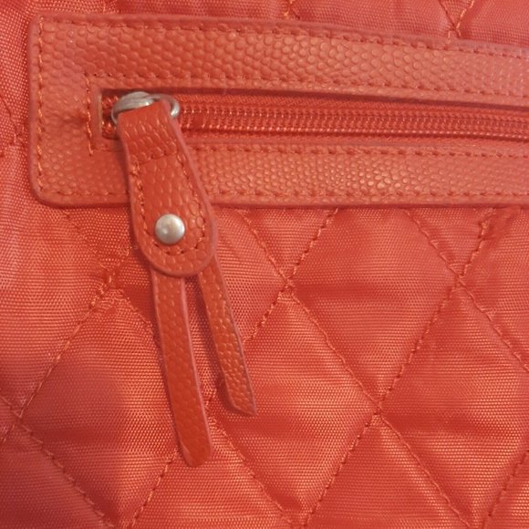 Orange Quilted Ellen Tracy Tote Bag Satchel Carry On Travel Case Weekender - Picture 3 of 12